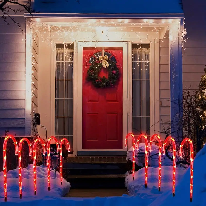 Set of 5 Solar-Powered Candy Cane Pathway Lights