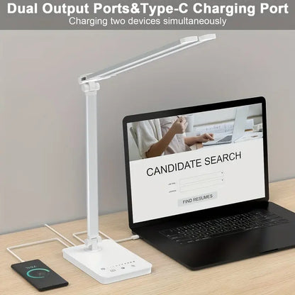 Adjustable Folding Desk Lamp for Home Office - Modern Double-Arm LED Banker Lamp, White