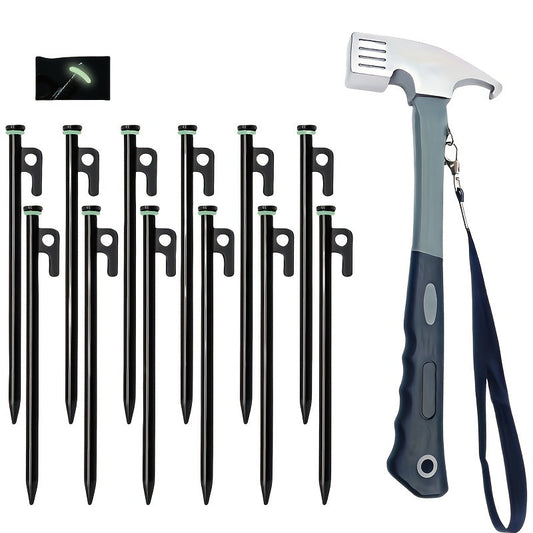 Camping Hammer with 12 Tent Pegs Kit