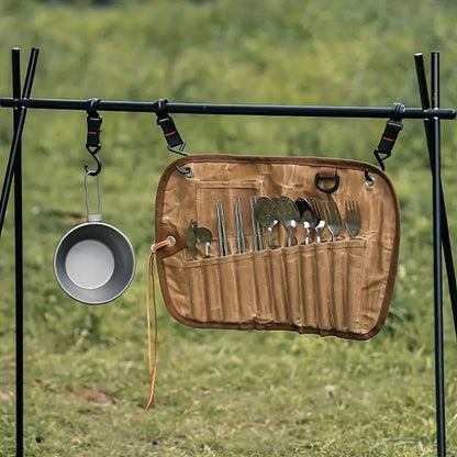 Portable Waxed Canvas Cutlery Bag for Outdoor Dining