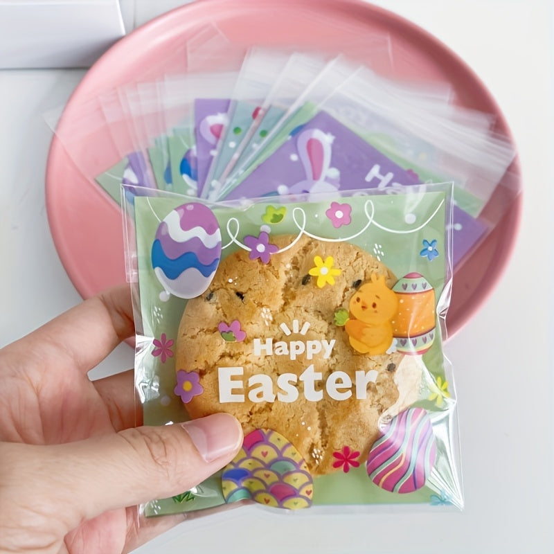 100pcs Easter Self-Adhesive Cartoon Plastic Bags