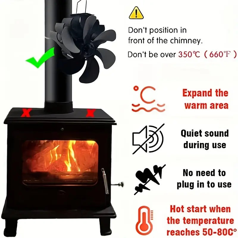 6-Blade Wood Stove Fan - Upgrade Chimney-Bundled Type