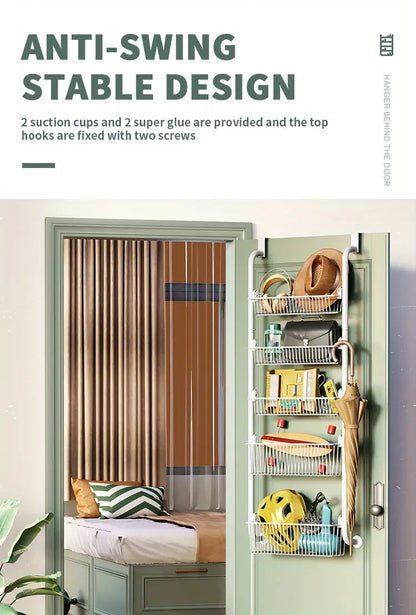 White Multi-Layer Metal Hanging Storage Basket - Over the Door Organizer with 6 Tiers