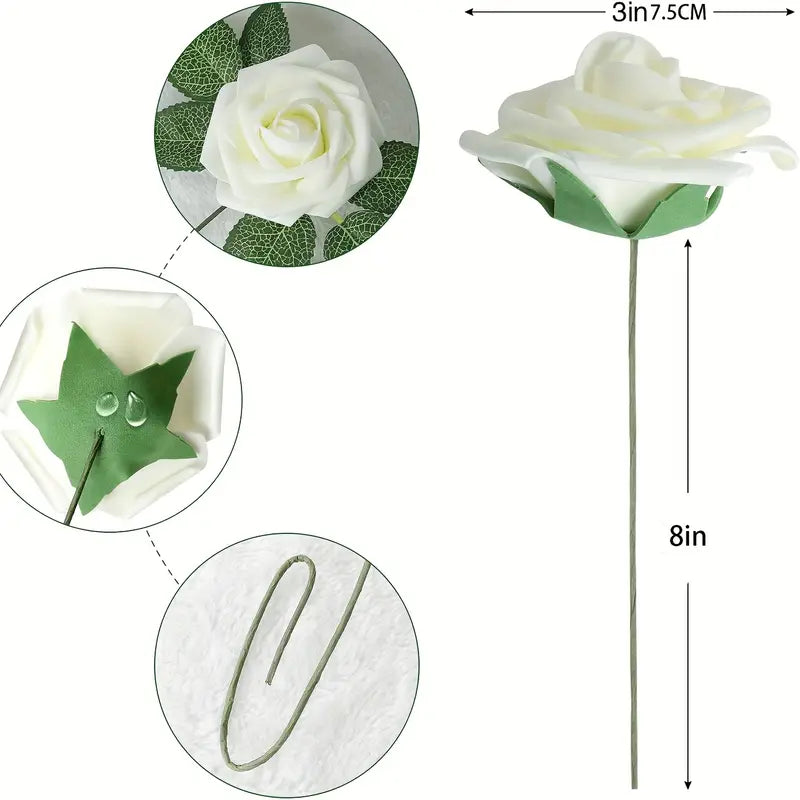 25-Piece Real Touch Ivory Roses: Artificial Flowers for Timeless Elegance