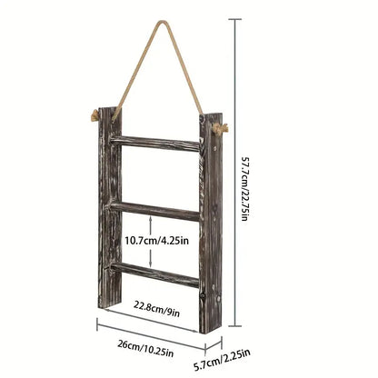 Rustic Wood Wall Hanging Towel Rack with 3 Tiers - Shabby Chic Style
