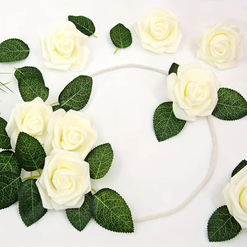 50pcs Ivory Artificial Foam Rose Flower Heads - 7.5cm | Elegant Bulk Decor