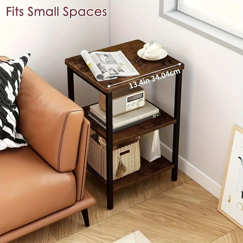 Retro Wooden 3-Layer Bedside Storage Rack Table