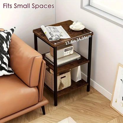 Retro Wooden 3-Layer Bedside Storage Rack Table