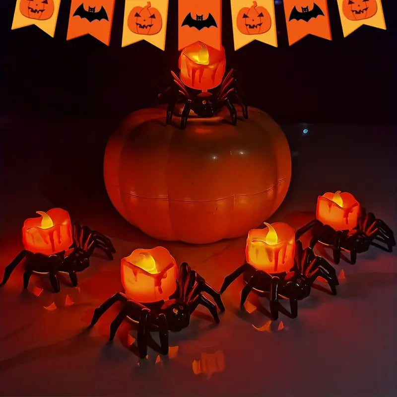 Arachnid Glow: 12Pack Halloween Spider Flameless Candlelight