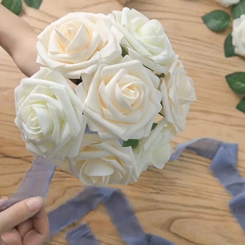 25-Piece Real Touch Ivory Roses: Artificial Flowers for Timeless Elegance