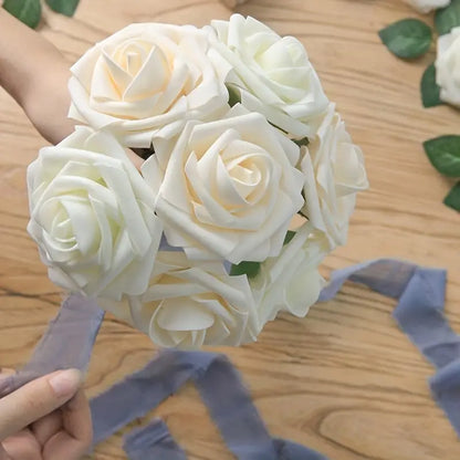 25-Piece Real Touch Ivory Roses: Artificial Flowers for Timeless Elegance