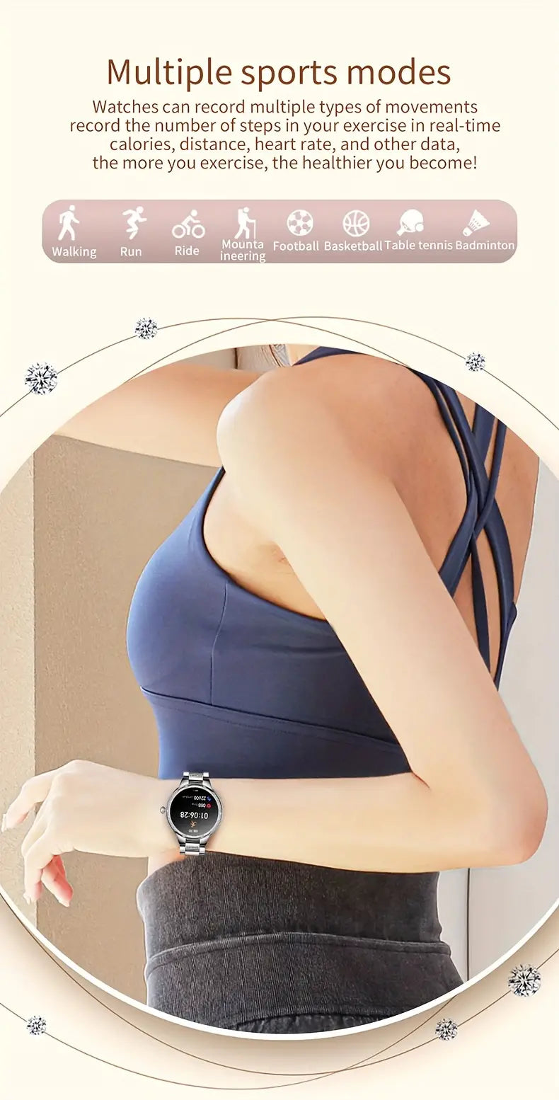 Golden Wireless Call Smart Watch for Women - Multi-Sports Modes & Voice Assistant