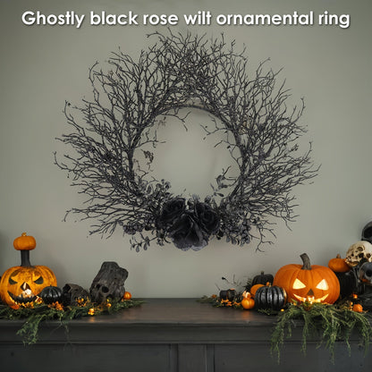 Halloween Deadwood Wreath Black Roses Wall Hanging