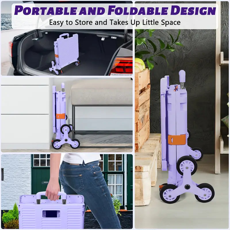 Portable Folding Cart with Stair Climbing Wheels- Purple