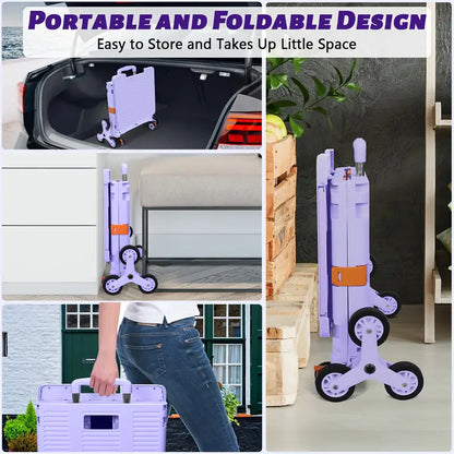 Portable Folding Cart with Stair Climbing Wheels- Purple