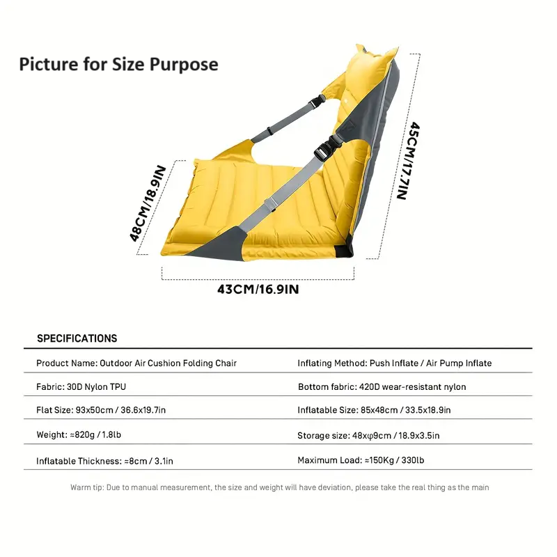 Portable Inflatable Folding Chair - Dark Gray Nylon, Camping Essential