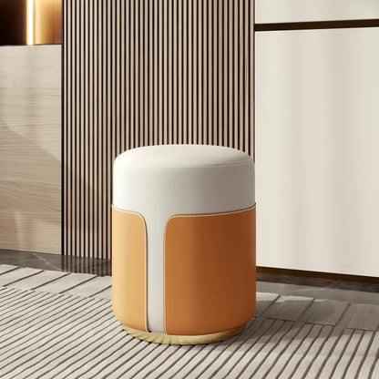 mporary Leather Splicing Round Dressing Stool - White & Orange