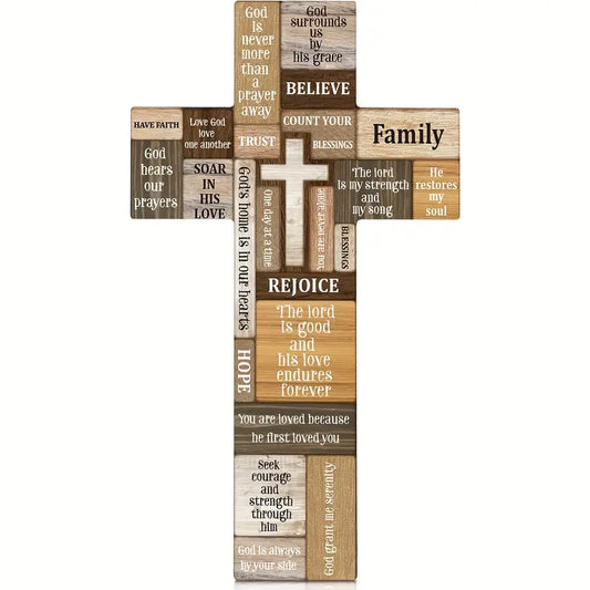 Faithful Reminders: Wooden Christian Cross Wall Decor with Biblical Verse
