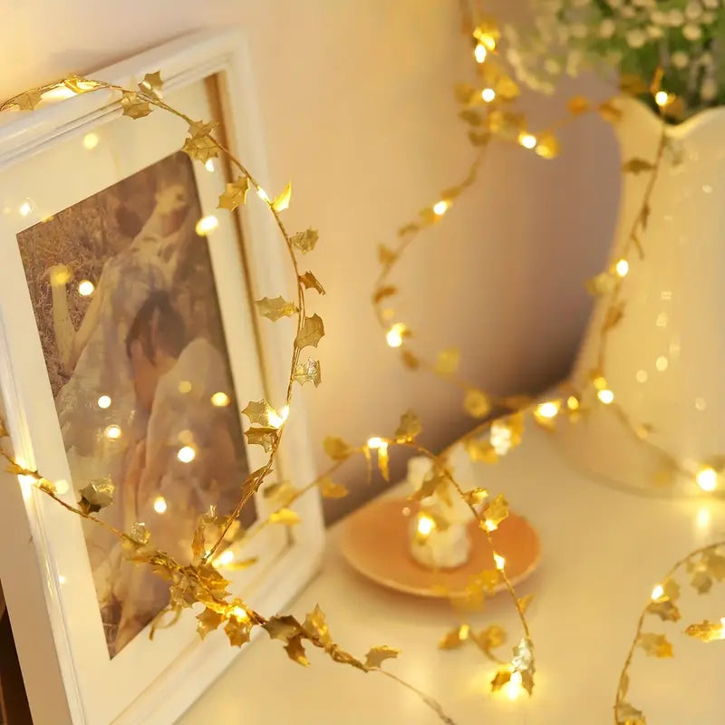 1-Pack LED Golden Leaf Fairy Lights - Firefly Starry Lights