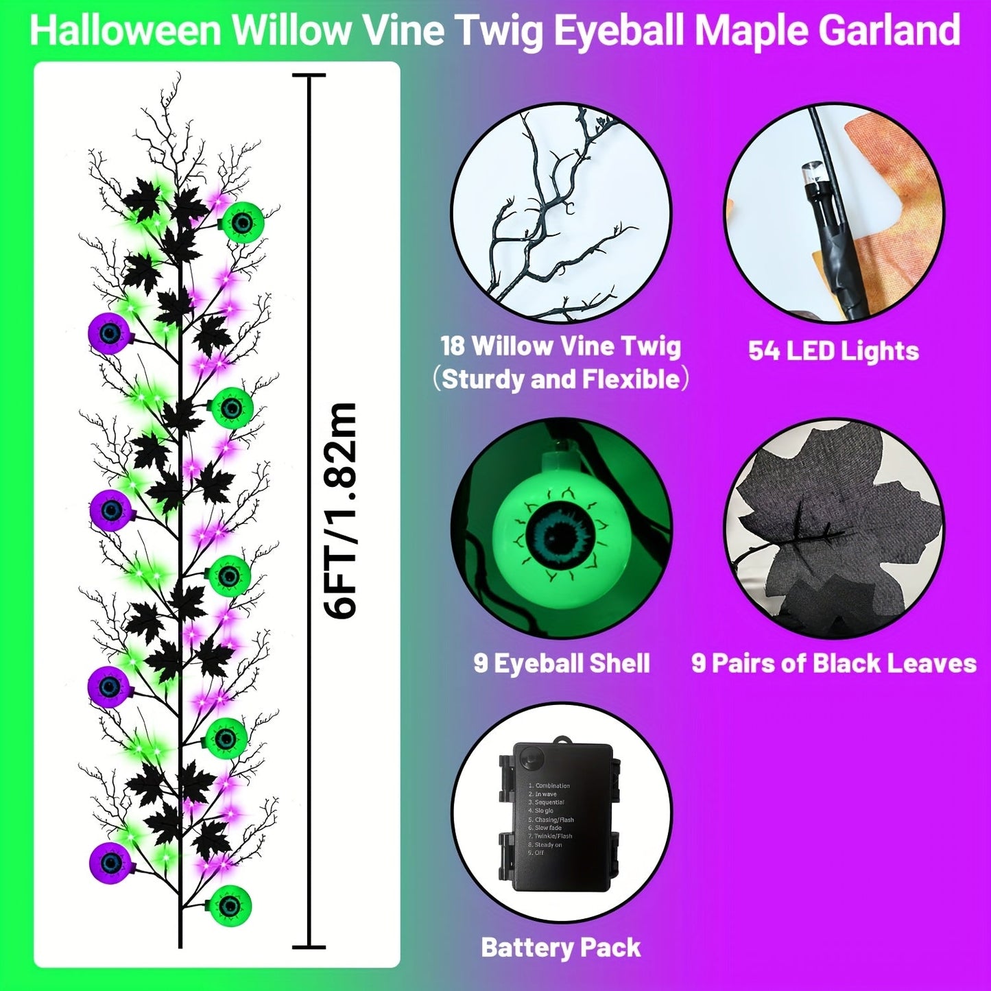 Halloween Willow Vine Garland with 54 LED Lights