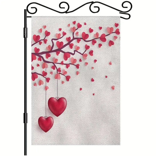 Valentine's Day Garden Flag - Double-Sided Tree with Paper Leaves & Hanging Hearts Burlap Yard Decor (31.75 x 45.72 cm)