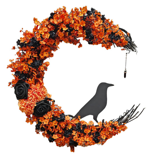 Halloween Moon & Crow Wreath Wall Decor