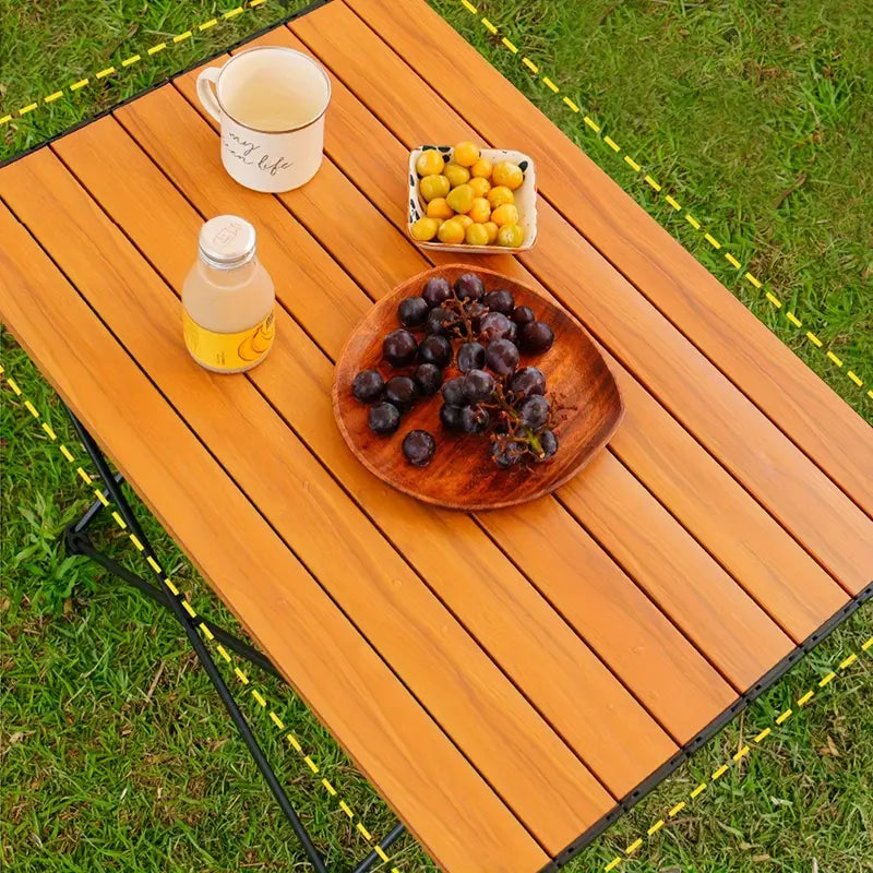 Portable Folding Outdoor Picnic Table - Aluminum Alloy, Wood Color