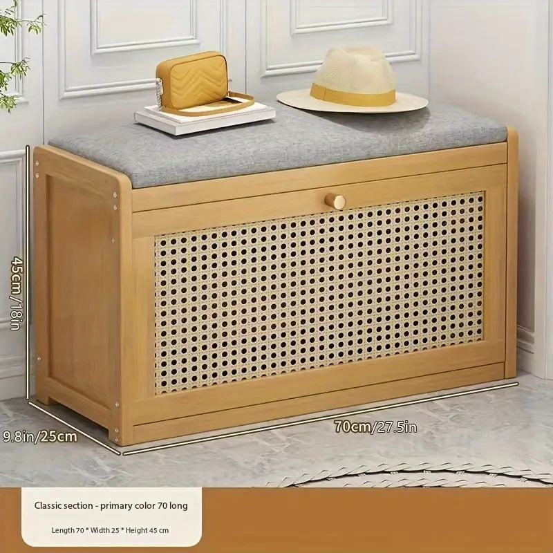 70cm Bamboo Shoe Rack Bench - Seat and Storage