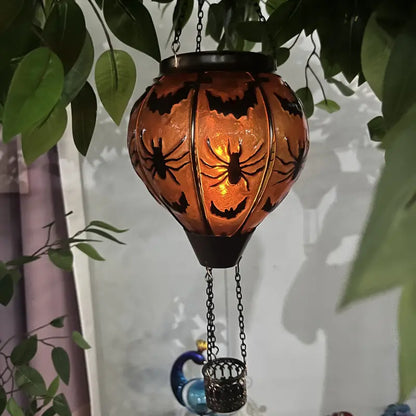 Classic Orange Glass Globe Solar Lantern - Bats & Spiders