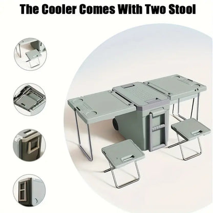 32L Portable Outdoor Cooler Box & Folding Table Chair Set