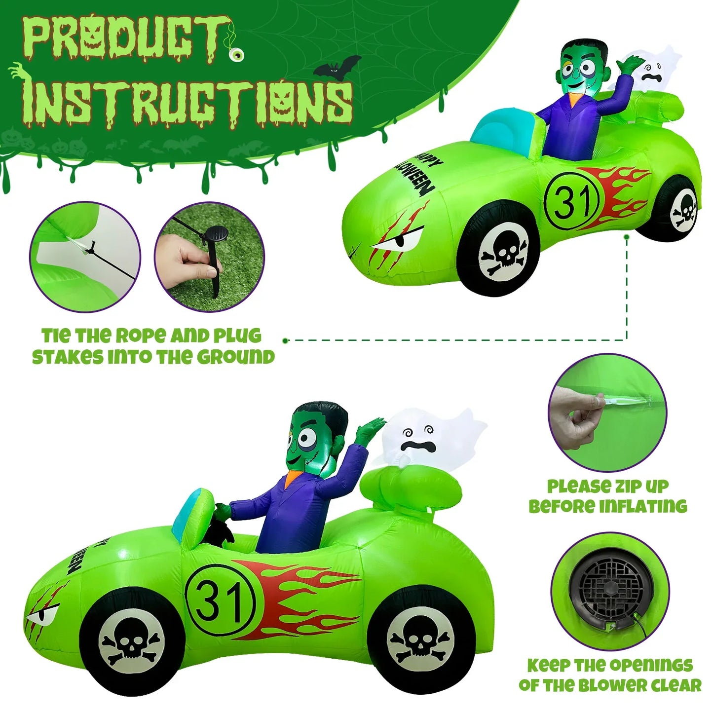 Halloween Inflatable Car Racing with Frank and Ghost