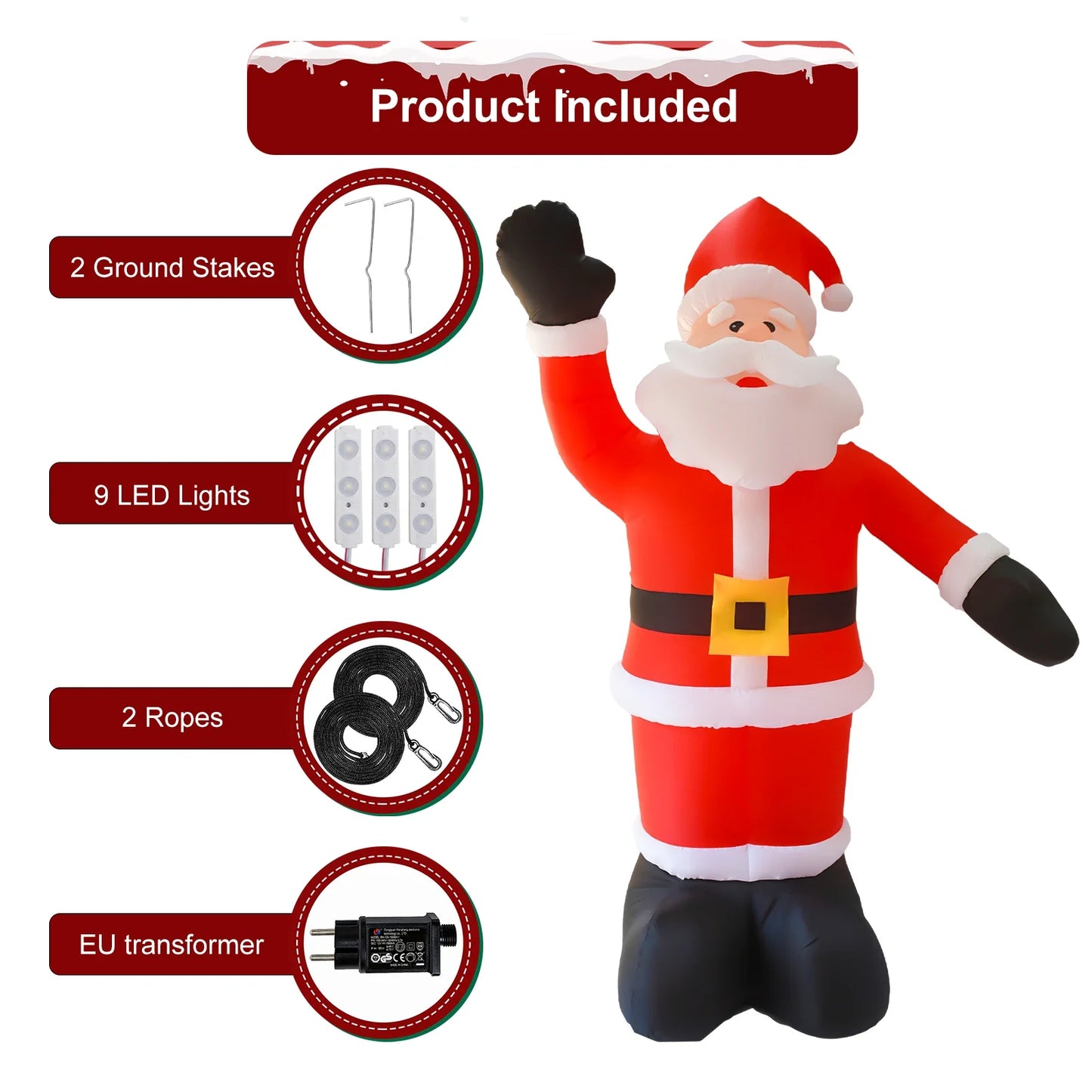8FT Tall Inflatable Santa Claus with 9 LED Lights