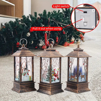 Set of 3 Christmas Lantern Lights - Santa Claus, Snowman, Reindeer Decorations