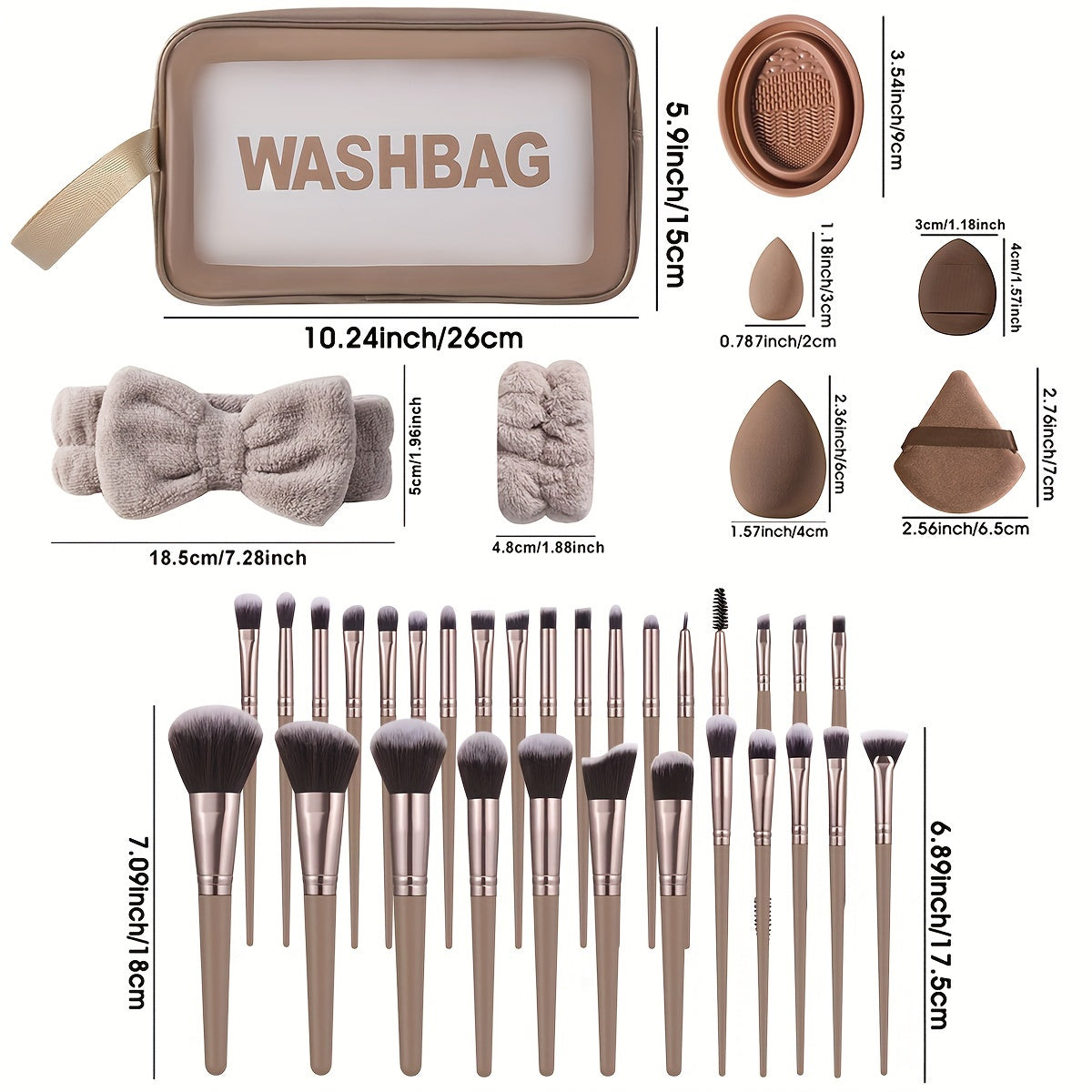 Coffee Makeup Brush Set with Sponges (55-Piece)