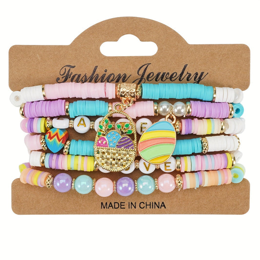 Vintage Easter Beaded Bracelets Set with Egg Charms