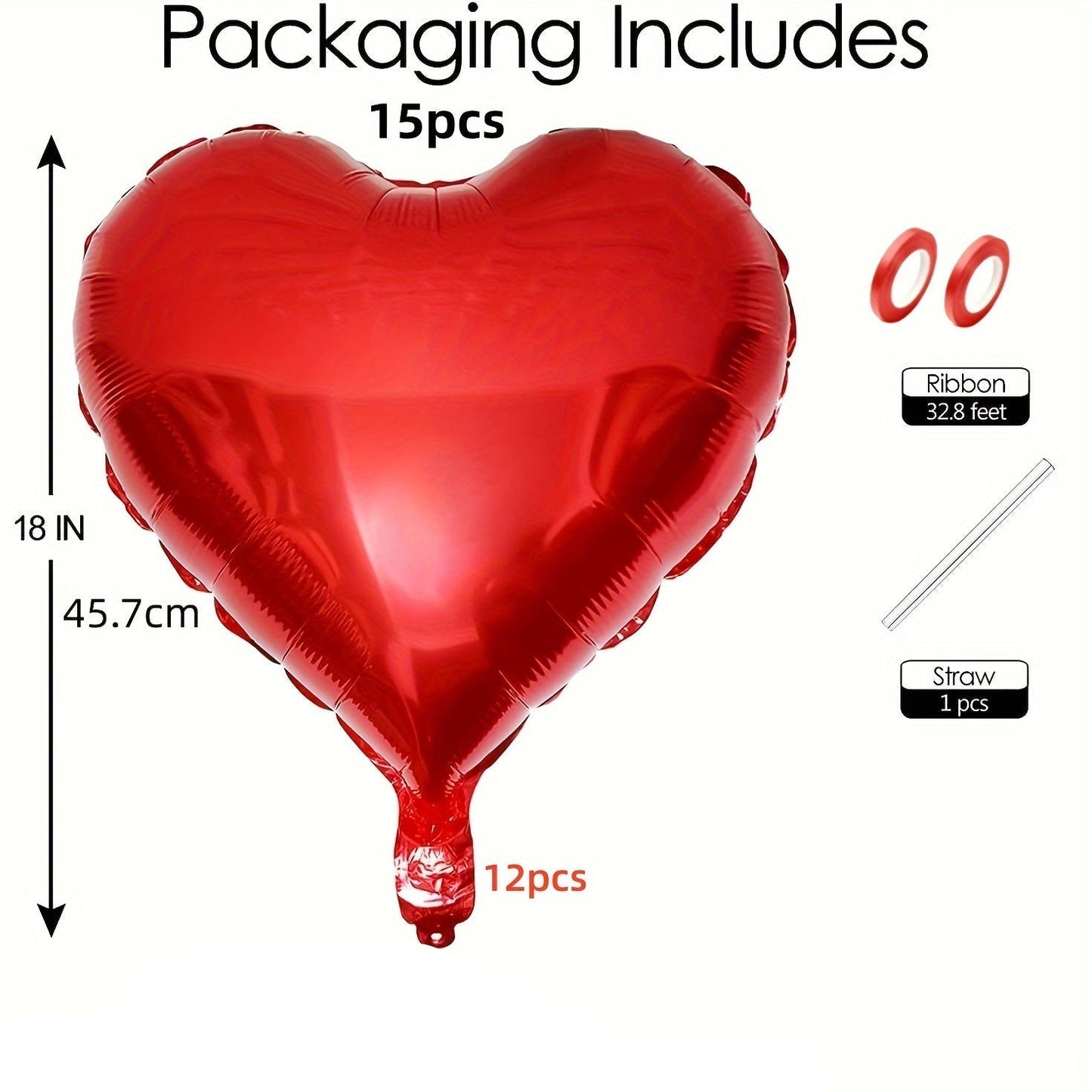 15pcs Red Heart Love Aluminum Balloons