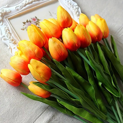10-Piece Real Touch Mini Tulip Bouquets(Sunset Red)