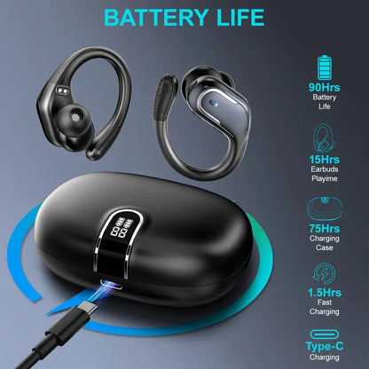Wireless Sports Earbuds with Pure Bass Sound and LED Display - Black