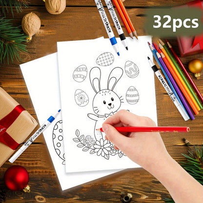 32pcs Easter Greeting Coloring Cards with Markers