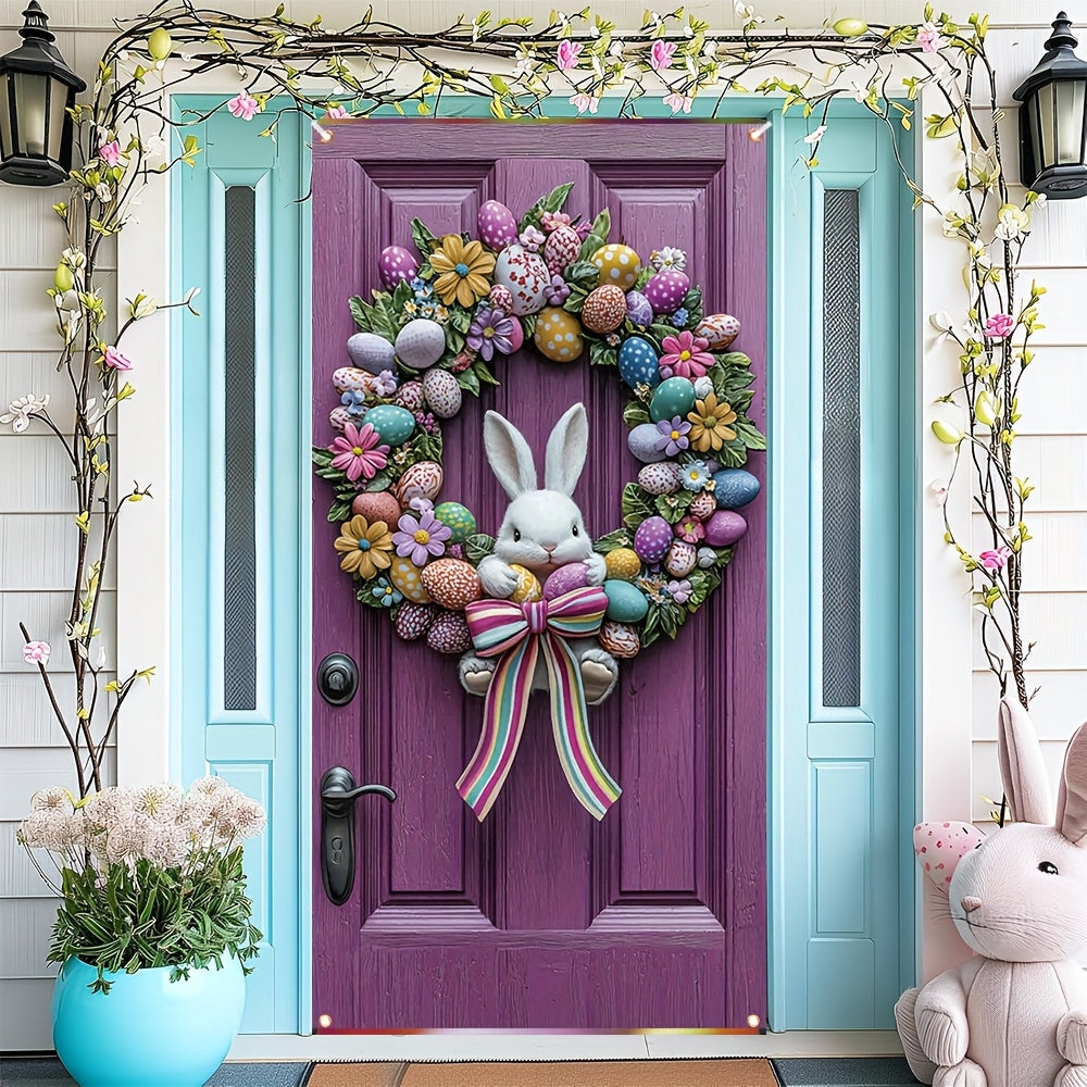 Easter Floral Wreath with Cute Rabbit Accent