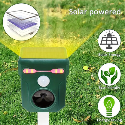 Ultrasonic Solar Animal Repeller with LED Lights & Motion Sensor