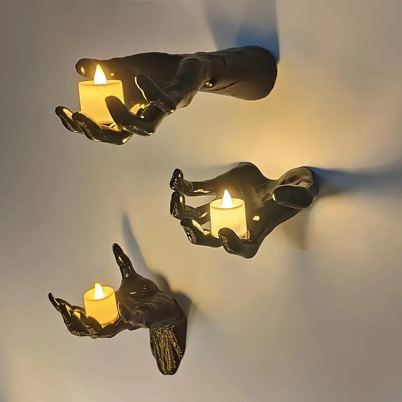 3-Pack Devil Hand Candle Holders with LED Tealights - Wall Decor