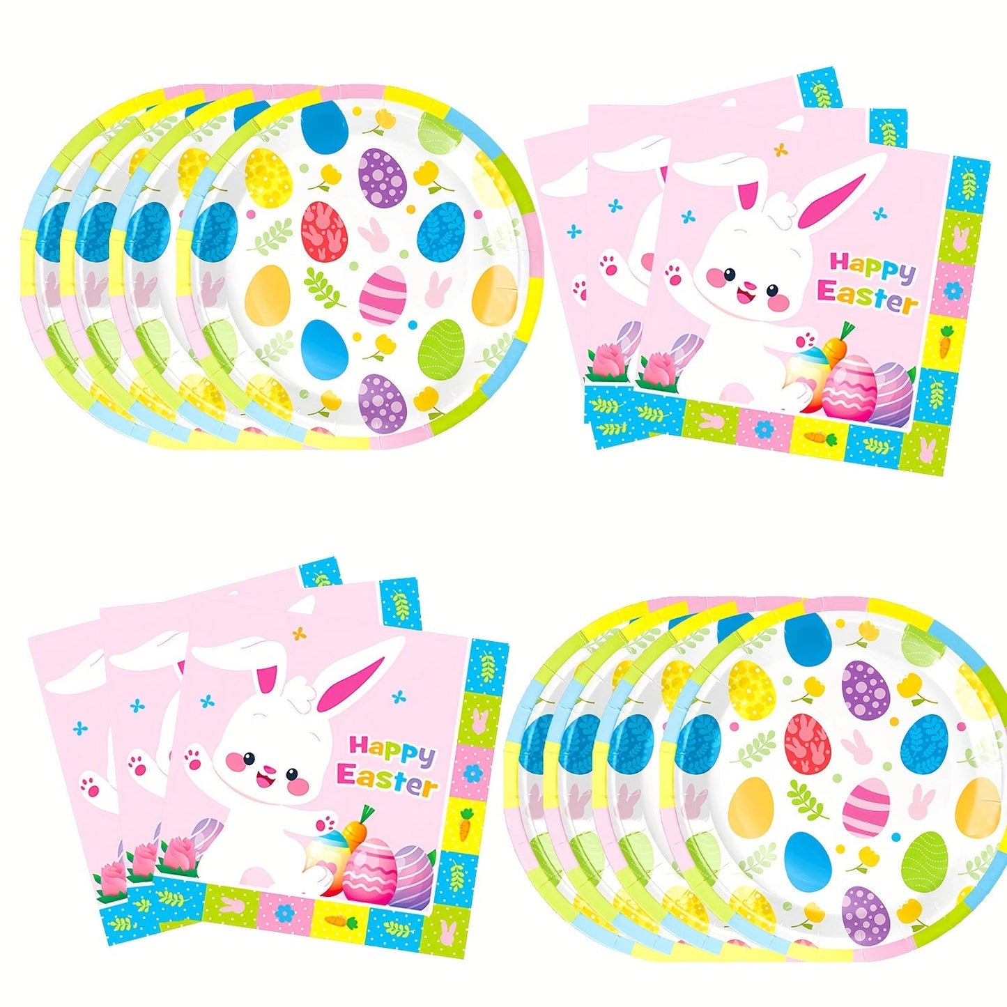 40-Pack Pink Bunny Easter Paper Plates & Napkins Set