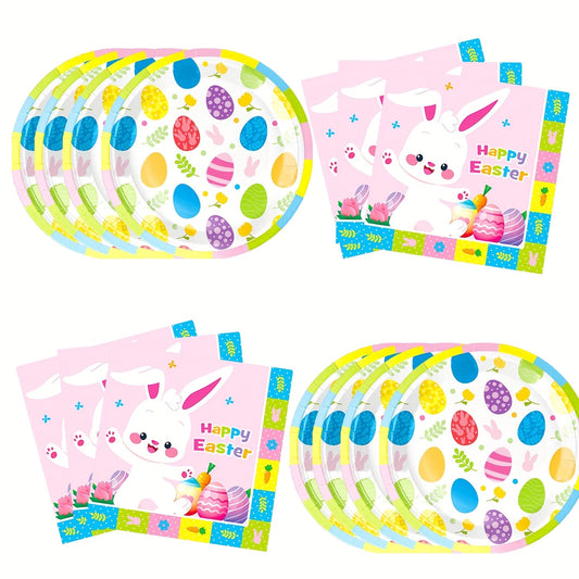 40-Pack Pink Bunny Easter Paper Plates & Napkins Set