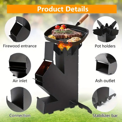 Multi-functional Iron Wood Burning Rocket Stove for Outdoor Cooking