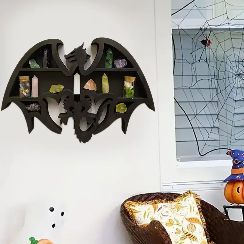 Dragon Guardian: Handcrafted Wooden Crystal Wall Display