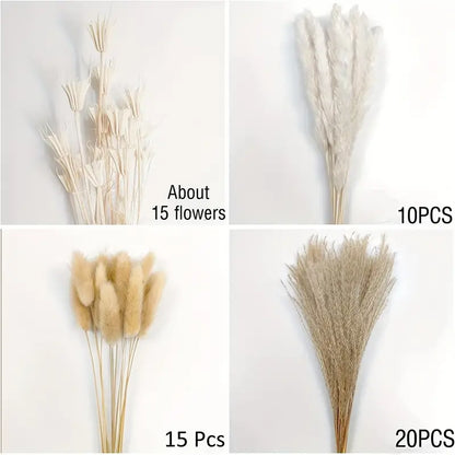 Real Touch Dried Flower Set - 50pcs Artificial Rabbit Tail Reed Set (90cm)