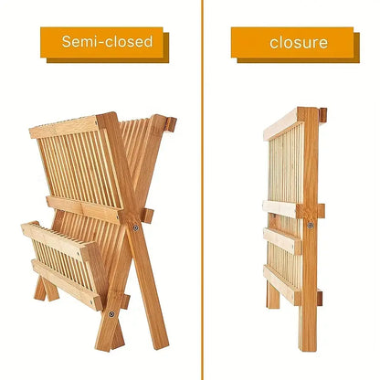 High Quality Natural Bamboo Dish Rack - Foldable and Compact