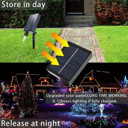 Radiant Nightfall: 192 LED Solar Lights on Transparent Wire