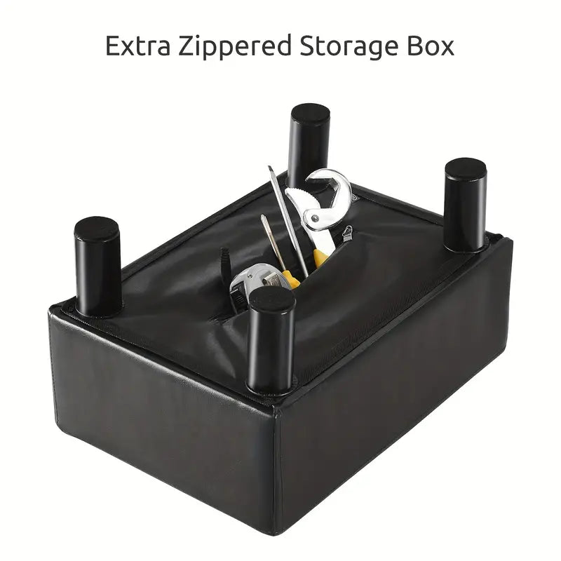 Small Wooden Leg Ottoman: Black PU Faux Leather Footrest